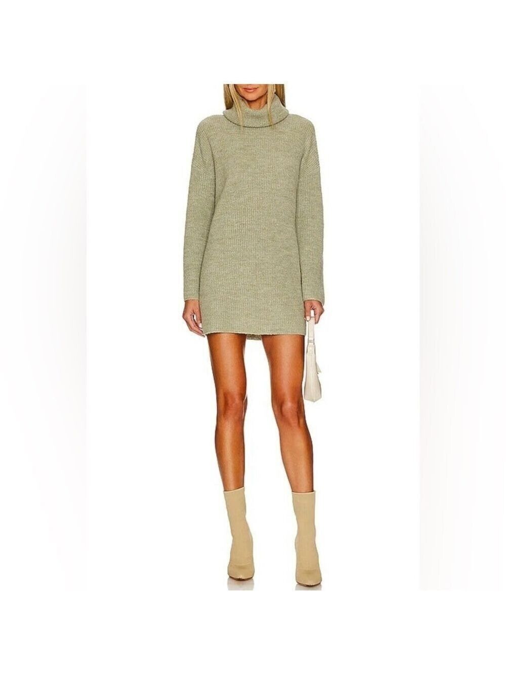 New L’Academie Sable Turtle Neck Mini Sweater Dress Light Olive size large - Picture 1 of 7